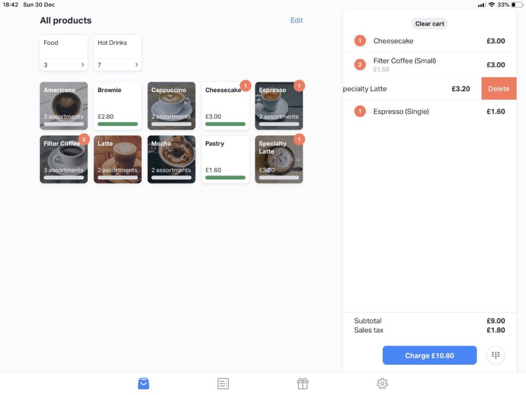 SumUp – product menu SumUp - product menu