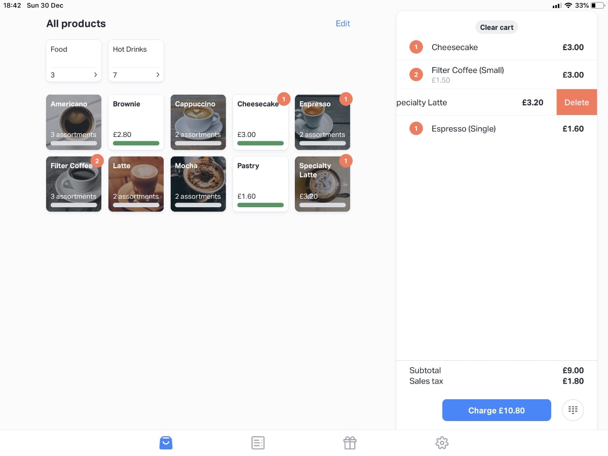 SumUp – product menu SumUp - product menu