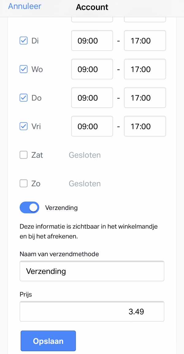 SumUp Webwinkel verzending